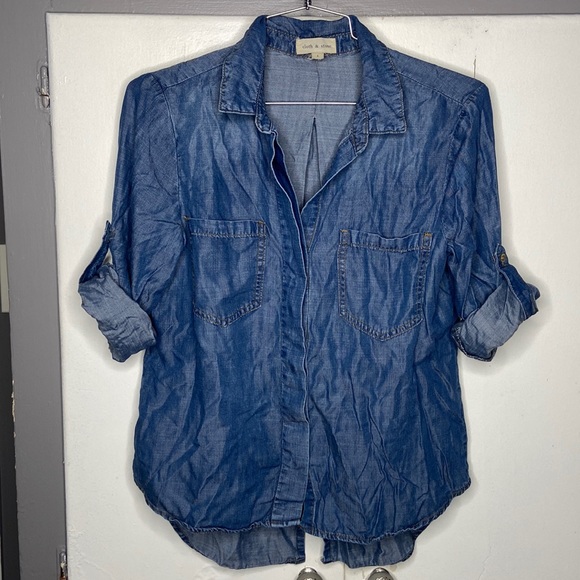 Cloth and Stone womens long sleeve roll cuff button up Chambray Tencel Sz L Blue - Picture 1 of 10
